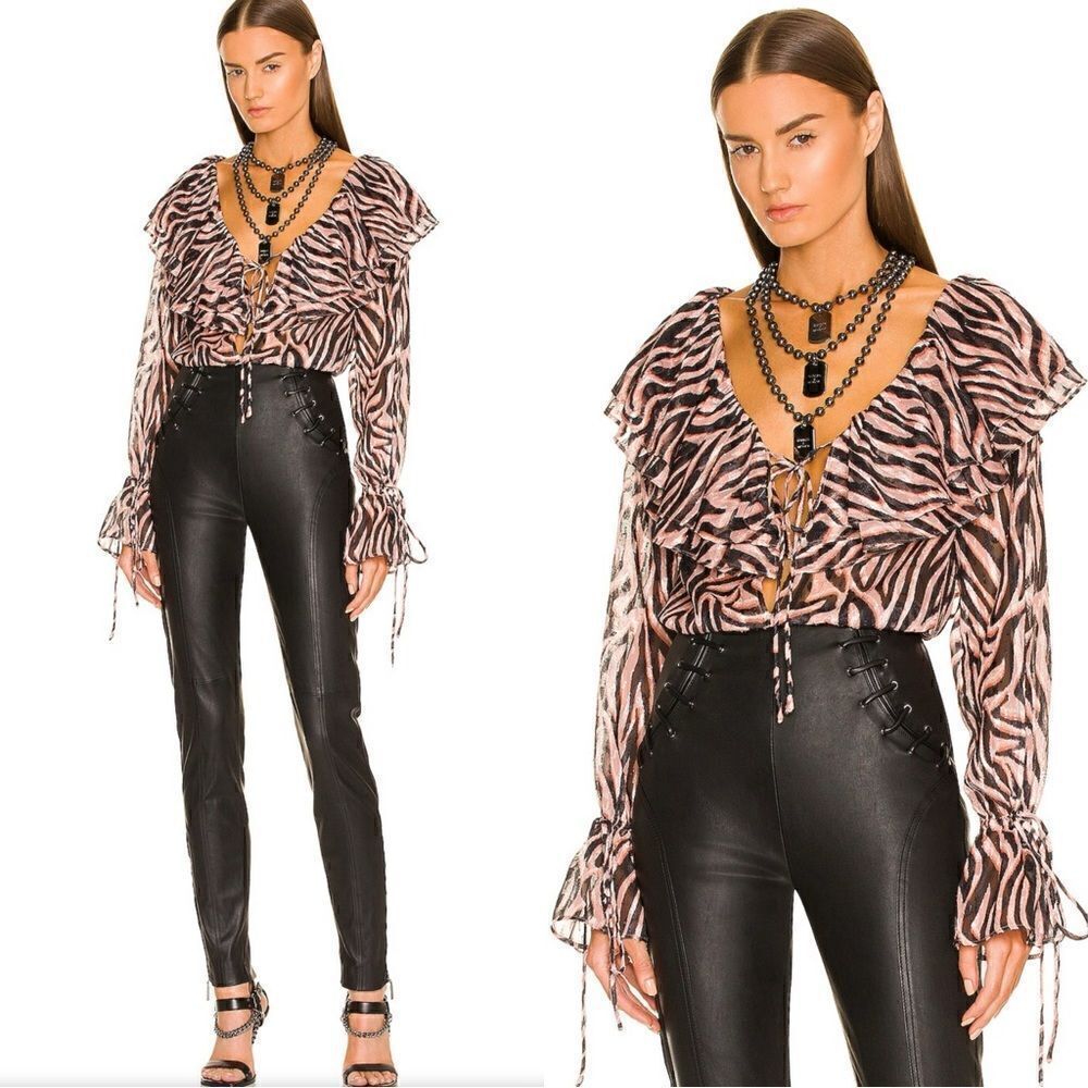 REVOLVE Zebra Print Blouse in Pink and Black NWT